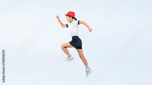 ジャンプする体操服を着た女の子（切り抜き背景透過PNGも販売しております。作成者リンクから「PNG」で検索してください） photo