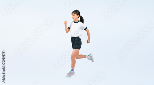走る体操服を着た女の子（切り抜き背景透過PNGも販売しております。作成者リンクから「PNG」で検索してください） photo