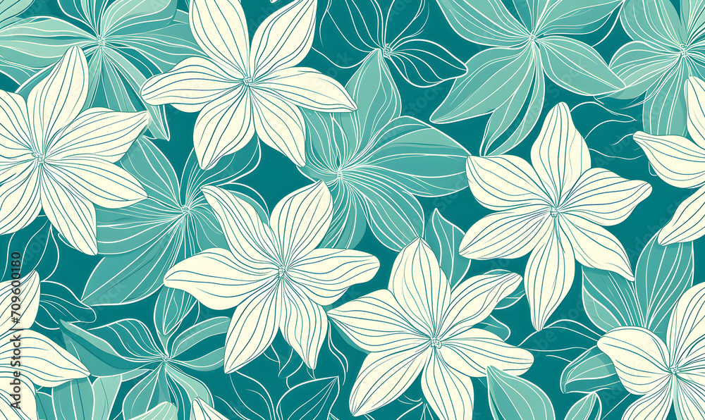 Simple turquoise flower pattern, Generative AI Simple turquoise flower pattern, Generative AI