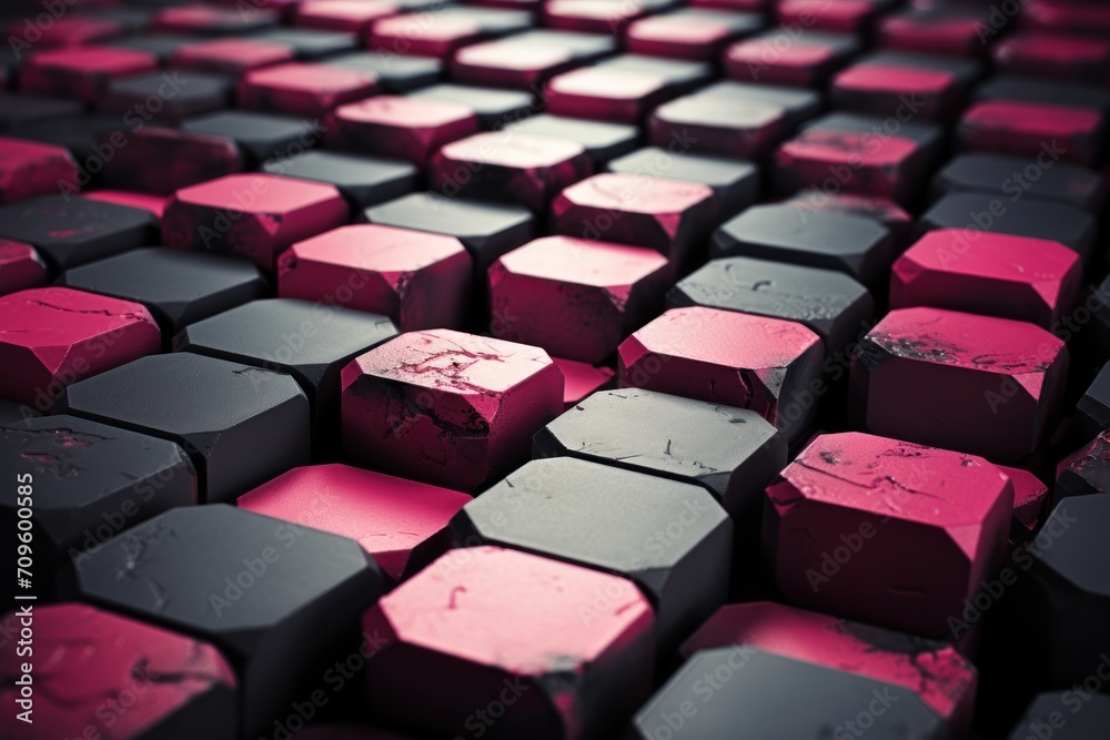  a close up of a computer keyboard with a lot of red and black cubes on the top of it.