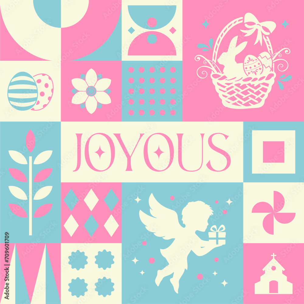 Easter Joyous seamless pattern in scandinavian style postcard with Retro clean concept design