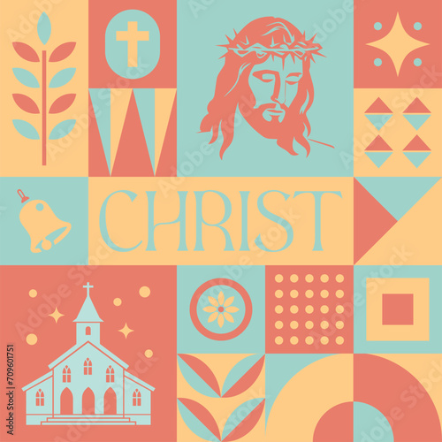 Easter Christ seamless pattern in scandinavian style postcard with Retro clean concept design