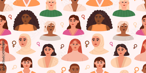 Diverse women seamless pattern