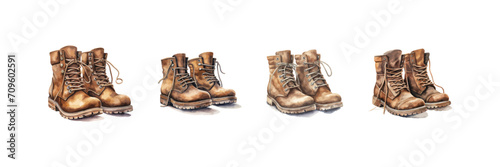 Mens boots watercolor set. Vector illustration design.