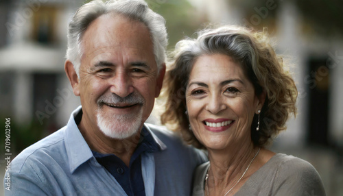 Smiling and happy elderly couple looking at camera