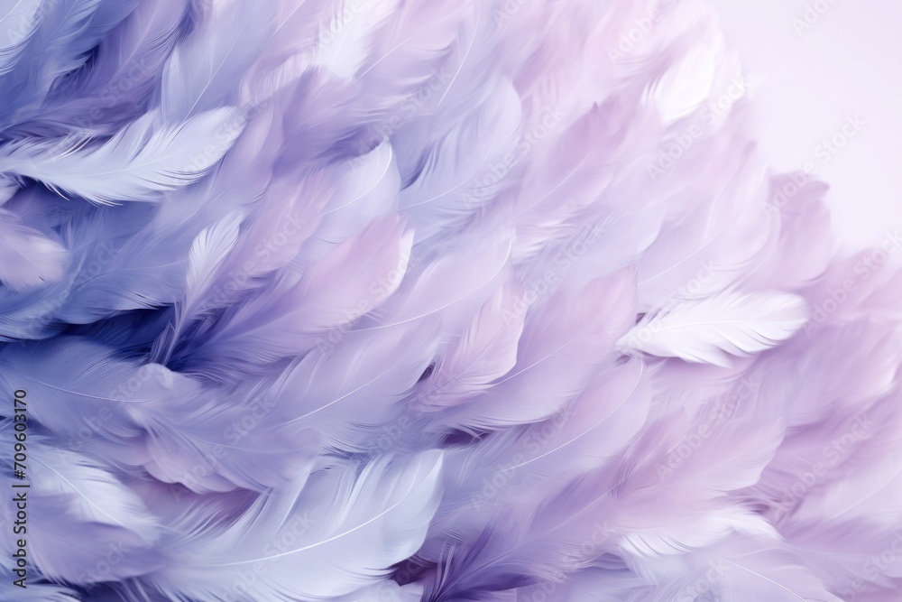  a close up of a bunch of purple and white feathers on a white background with a blurry image of the feathers.