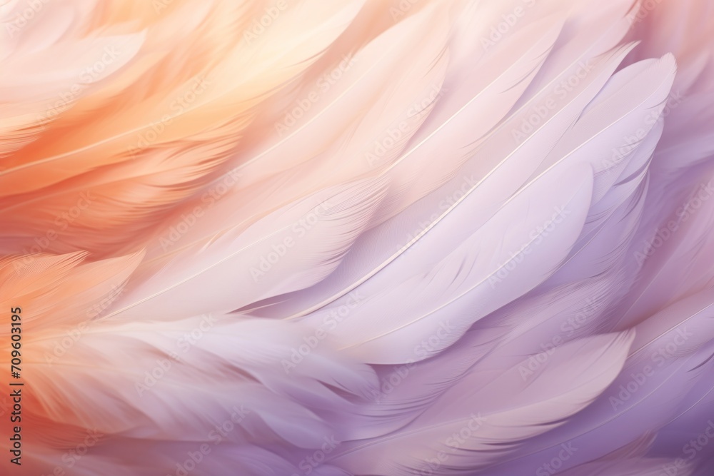 a close up of a white, orange and pink bird's feathers with a blurry back drop in the background. a close up of a white, orange and pink bird's feathers with a blurry back drop in the background.