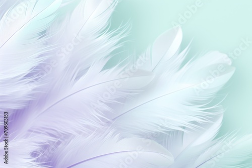  a close up of some white feathers on a blue and green background with a blurry image of the back of the feathers.