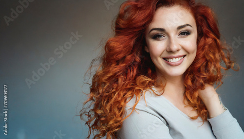 Portrait of an attractive young woman with curly red hair