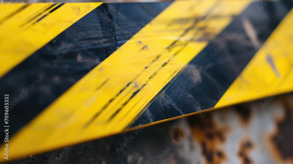Caution tape with a yellow and black striped pattern stretches across the frame, symbolizing a warning or danger zone