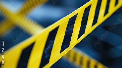 Caution tape with a yellow and black striped pattern stretches across the frame, symbolizing a warning or danger zone