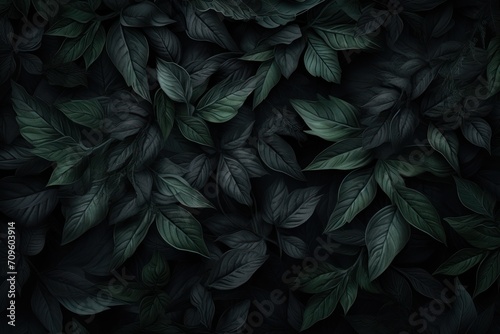  a close up of a bunch of leaves on a black background that looks like it has a lot of green leaves on it.