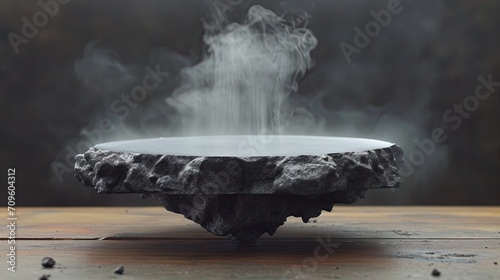 A meteorite is levitating on a magnet, concept of magnetic levitation