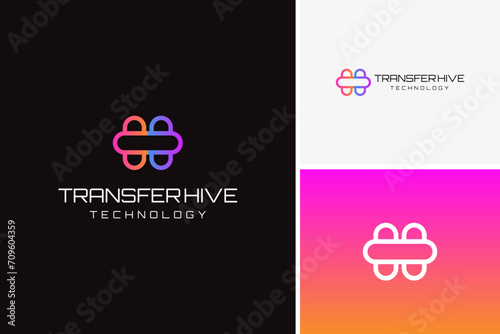 Vector digital transfer hive logo, honeycomb logo, connection logo design template