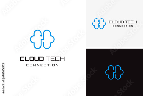 Vector minimalist cloud logo, cloud tech logo, connection logo design template