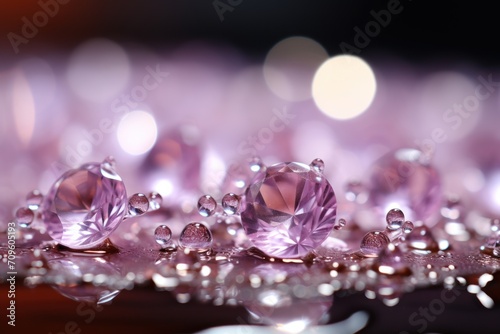  a group of pink diamonds sitting on top of a pile of other pink diamonds on top of a wooden table.