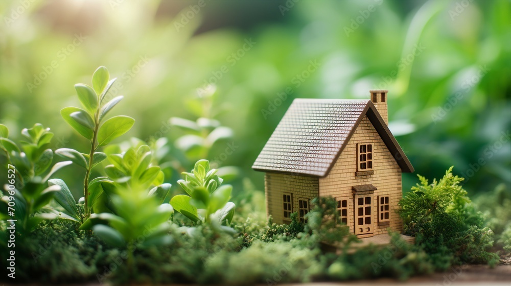 Captivating Real Estate Investment: Small Toy House Amidst Greenery Symbolizes Suburban Living and Financial Growth Captivating Real Estate Investment: Small Toy House Amidst Greenery Symbolizes Suburban Living and Financial Growth