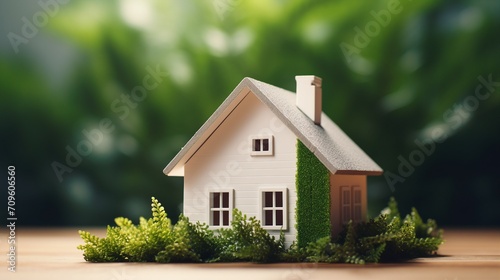 Captivating Real Estate Investment: Small Toy House Amidst Greenery Symbolizes Suburban Living and Financial Growth