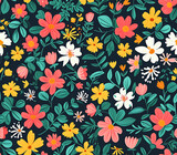 Colorful Floral Pattern on Dark Background for Design