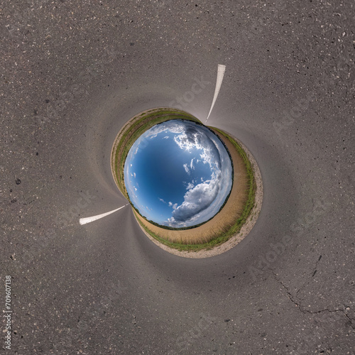 blue hole sphere little planet inside gravel sand round frame background