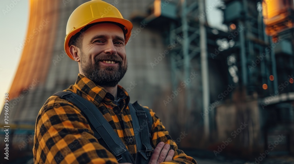 happy candid man as an engineer working on a nuclear power plant happy candid man as an engineer working on a nuclear power plant