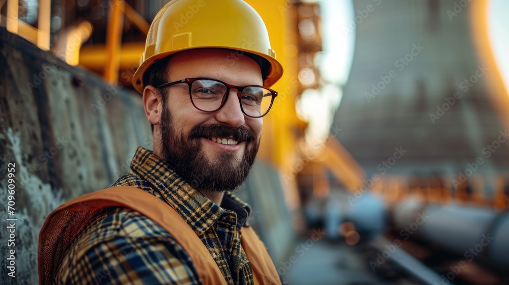 happy candid man as an engineer working on a petrol plant