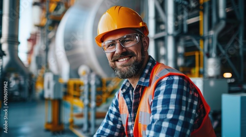 happy candid man as an engineer working on a petrol plant