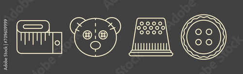 Sewing Tool and Equipment with Measuring Tape, Teddy Bear Toy, Thimble and Button Vector Set