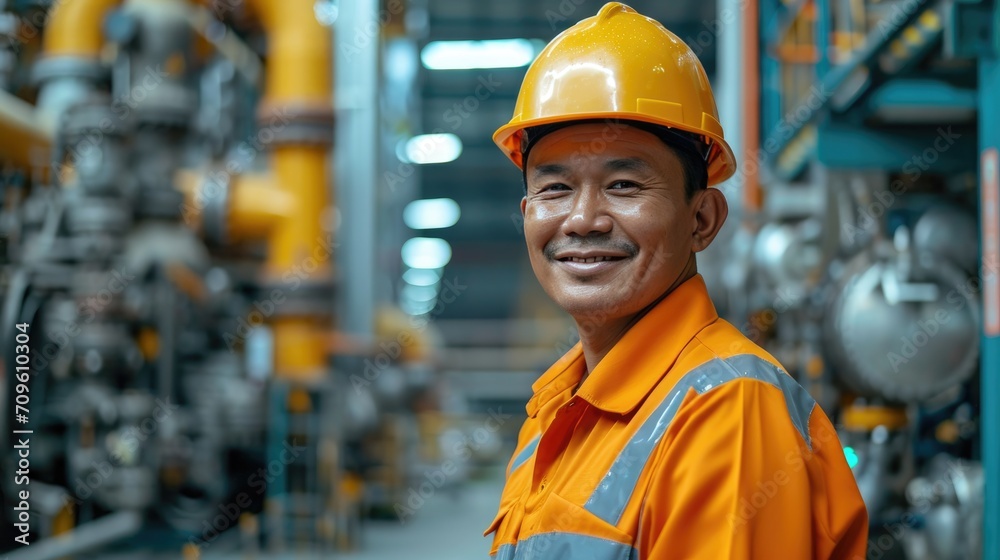 portrait a happy Asian man as an engineer working on a petrol plant portrait a happy Asian man as an engineer working on a petrol plant