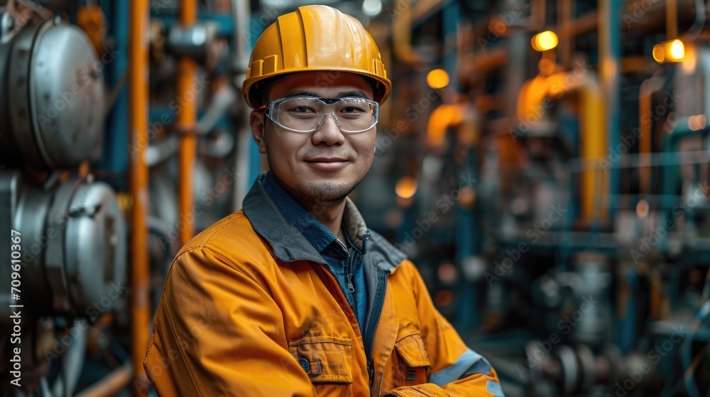 portrait a happy Asian man as an engineer working on a petrol plant portrait a happy Asian man as an engineer working on a petrol plant