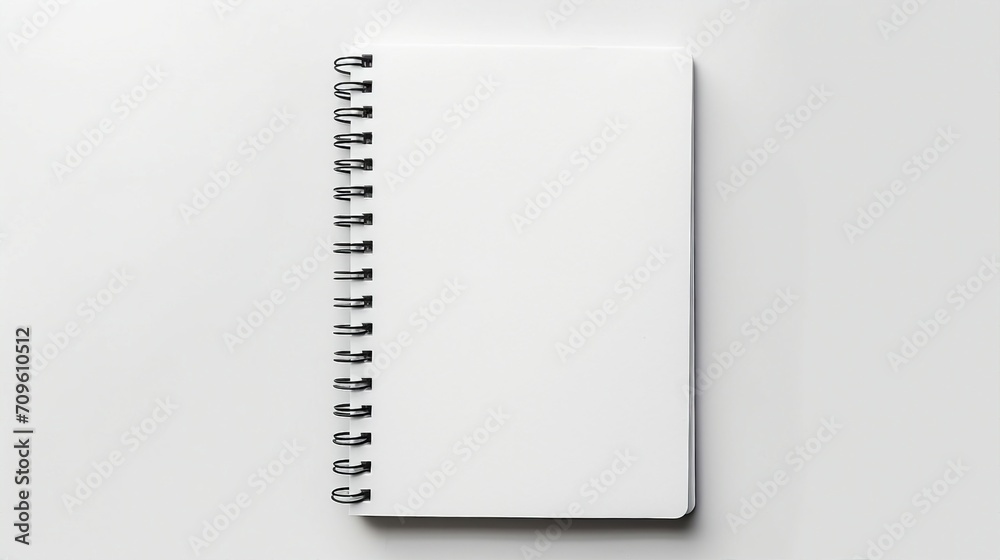 Clear Spiral Notebook on Pastel Desk: Above View Mock Up Photo with Copy Space for Design