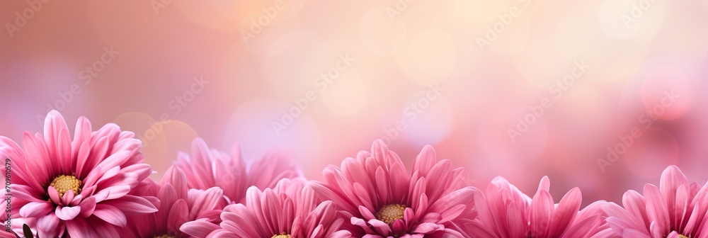 Pink chrysanthemum on magical bokeh background with ample text space for placement on the left side Pink chrysanthemum on magical bokeh background with ample text space for placement on the left side