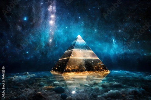 underwater glowing mystical pyramid , surreal space portal