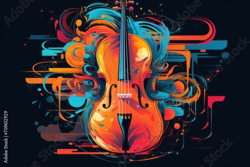  a violin on a black background with a splash of paint on the violin's body and the rest of the violin in the foreground.