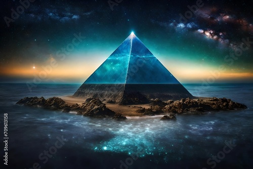 ancient alien pyramid above water   conspiracy theory illustration