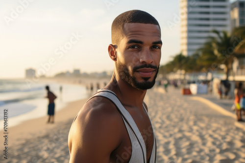 Person man sea beach young attractive lifestyle summer guy handsome male portrait adult photo