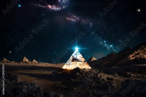 surreal galactic glowing pyramid   outerspace pyramid portal  nebulas and stary sky