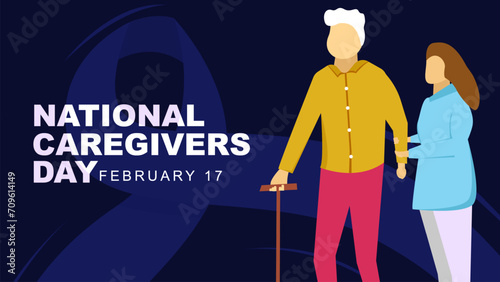 National Caregiver Day is celebrated on February 17. flat style greeting card or social media poster design. vector illustration