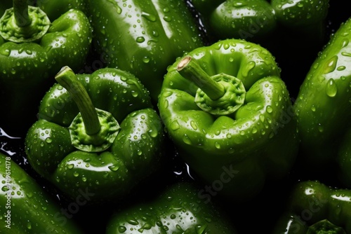  a pile of green peppers with drops of water on the top and on the bottom of the peppers and on the bottom of the peppers.