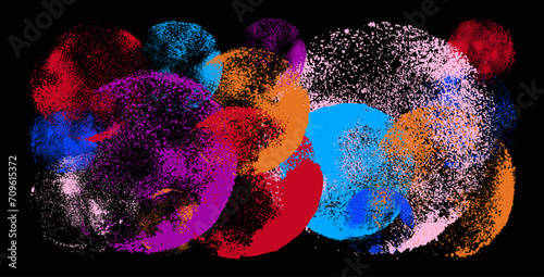 Stamp painted  vector color circles. Grunge texture round shape backgrounds. Playful naive creative abstract geometric grunge spots. Textured red, blue, yellow, pink and green hand made circle collage