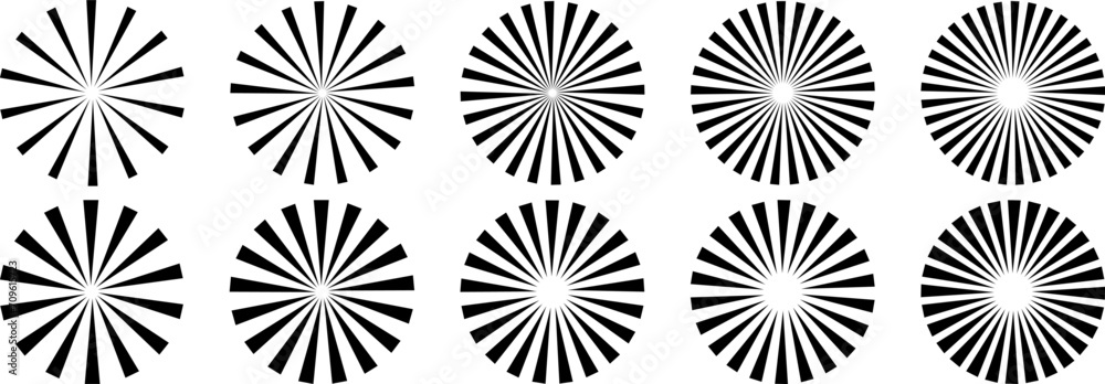 Retro starburst radial stripes, vector clip art set, isolated - obrazy, fototapety, plakaty 