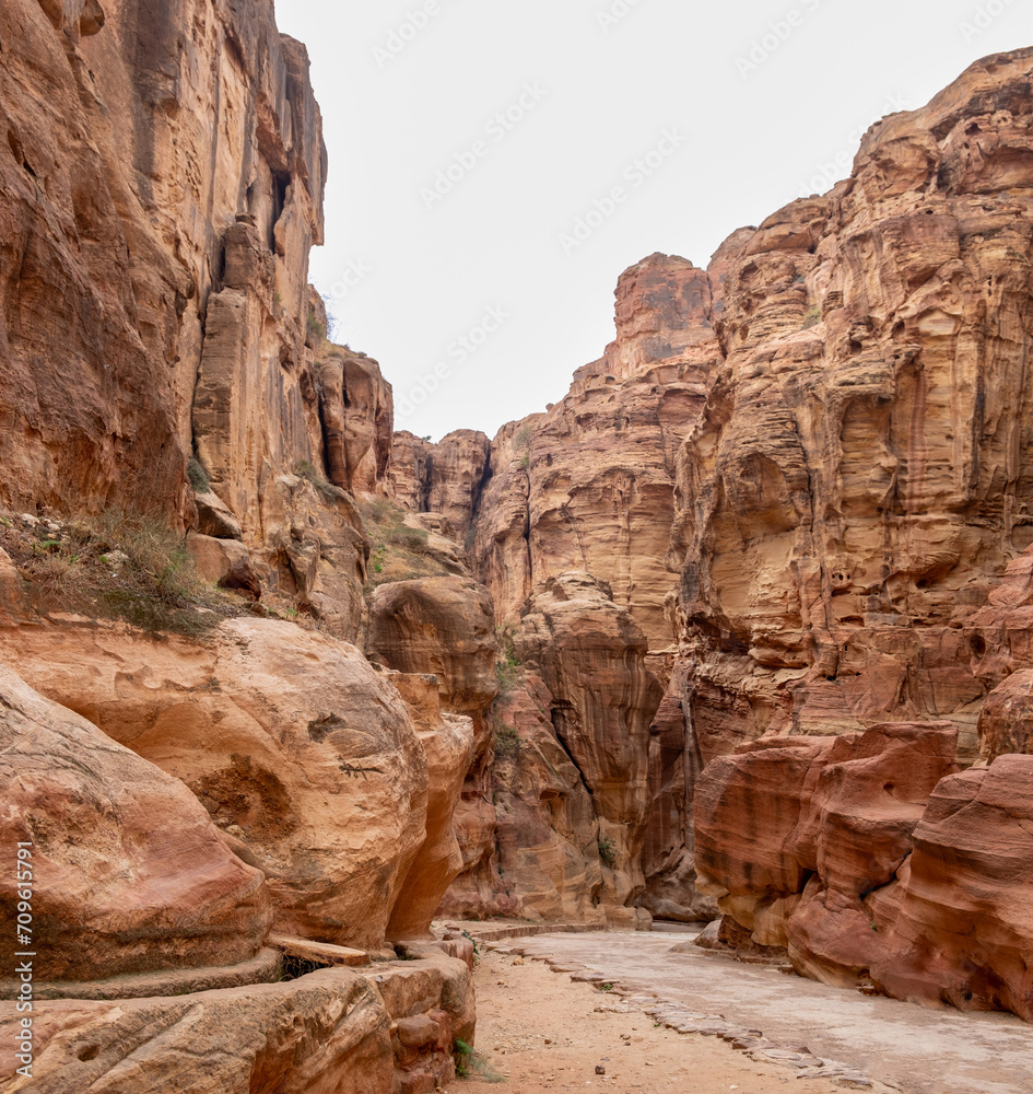 Petra archaeological park at very cold winter day