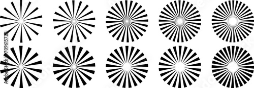 Retro starburst radial stripes, vector clip art set, isolated photo