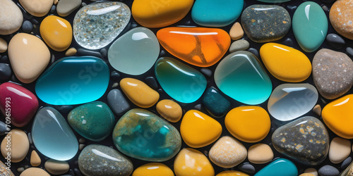 colorful shiny stone pebbles banner background texture