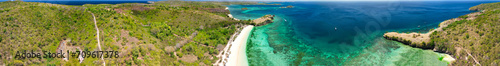 Aerial view of Pink beach in Lombok, Indonesia