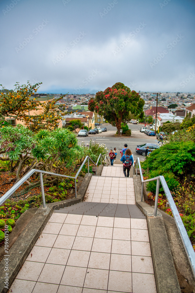 San Francisco, USA - August 5, 2017: Golden Gate Heights on a cloudy morning