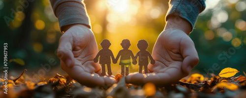 hand holding family figure background, love in family