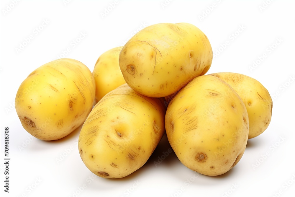 Organic potatoes on white background, perfect for culinary and healthy eating concepts Organic potatoes on white background, perfect for culinary and healthy eating concepts