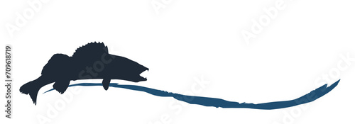 The symbol of a fish with blue wave.