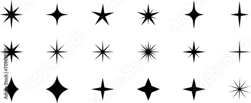 Cute decorative star elements, vector clip art collection of starburst silhouettes, isolated